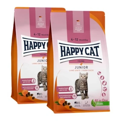 Abbildung von Happy Cat Junior Land Ente M Trockenfutter für Junge Katzen ab dem 4. Monat 2X 4kg