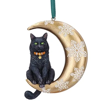 Abbildung von Nemesis Now Lisa Parker Mond Schwarze Katze hängende Ornament Dekoration 9 cm, Kunstharz, Hängeornament, Geschenkware, gegossen aus feinstem Harz, fachmännisch handbemalt