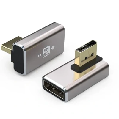 Abbildung von VMOJO 2er Pack Displayport Koppler Adapter, Legierungsgehäuse, 8K UHD HDR (DP) 1,4, umgekehrter vertikaler Winkel, Stecker auf Buchse, Verlängerungsstecker, Konverter 8K@60Hz/4K@144Hz