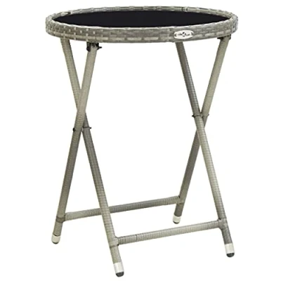 Abbildung von vidaXL Beistelltisch Klappbar Klapptisch Gartentisch Balkontisch Tisch Bistrotisch Campingtisch Terrasse Garten Grau 60cm Poly Rattan Hartglas