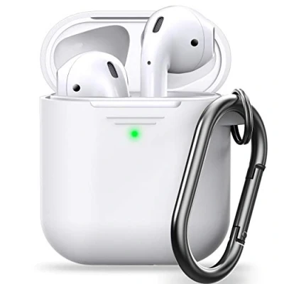 Abbildung von Keybudz Elevate Schutzhülle mit Karabiner für Apple AirPods Case, Etui Hülle, Kopfhörer Ohrhörer Zubehör Ladecase, weiß