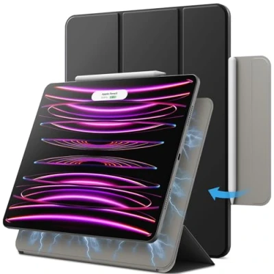 Abbildung von JETech Magnetische Hülle für iPad Pro 12,9 Zoll 2022/2021/2020/2018 (6./5./4./3. Generation), Pencil 2. Generation Aufladung, Schutzhülle Auto Wachen/Schlafen (Schwarz)
