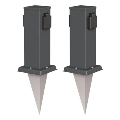 Abbildung von ledscom.de 2 Stück Garten Steckdosen Säule Polly mit Erdspieß für außen, IP44, Fach, anthrazit, eckig, 27cm