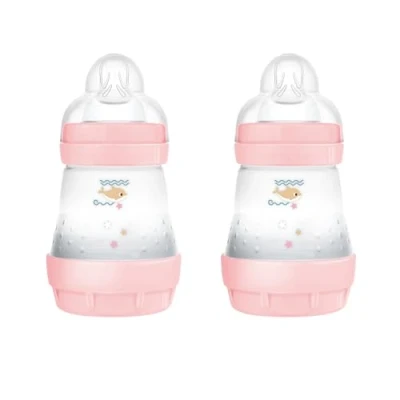 Abbildung von MAM Easy Start Anti Kolik Flasche im 2er Set mit SkinSoftTM Silikon Sauger, 0+ Monate, 160 ml, rosa