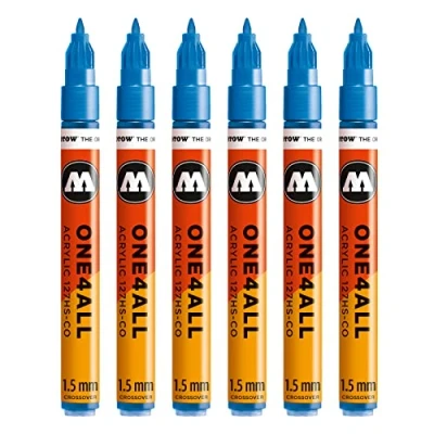 Abbildung von Molotow One4All 127HS CO Acryl Marker (1,5 mm Strichstärke, hochdeckend und permanent, UV beständig, für fast alle Untergründe) 6 Stück Farbe 224 metallic blau