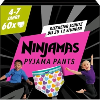 Abbildung von Pampers Ninjamas Nachthöschen, Höschenwindeln MONATSBOX, für Mädchen (4 7 Jahre, 17 30kg), 60 Pyjama Höschen, absorbierende Windelhöschen, Auslaufschutz die ganze Nacht