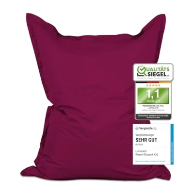 Abbildung von Lumaland Riesen Sitzsack XXL 140x180 cm Wasserfestes Indoor &amp; Outdoor Liegekissen mit über 3 Mio. anpassungsfähigen EPS Perlen Bean Bag waschbarem Bezug [Rotwein]