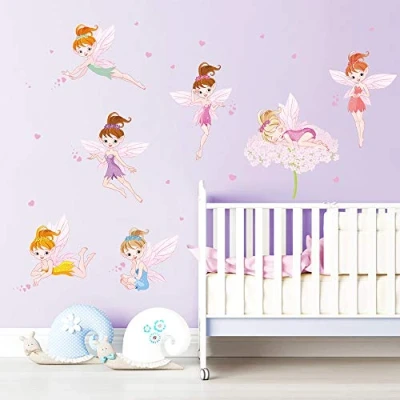 Abbildung von ufengke Wandtattoos Blumen Feen Wandsticker Wandaufkleber Rosa Herz für Kinderzimmer Mädchen Schlafzimmer