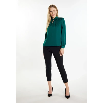 Abbildung von DREIMASTER klassische Damen Langarmbluse XL / Dunkelgrün 97% Polyester 3% Elasthan