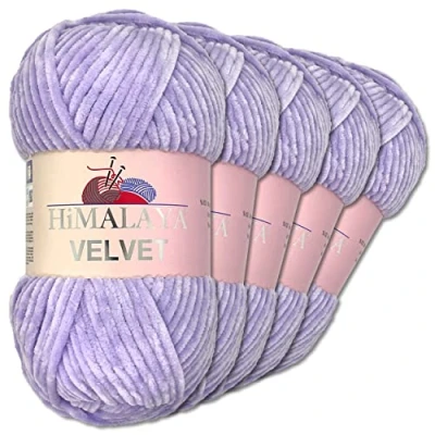 Abbildung von Wohnkult Himalaya 5 x 100 g Velvet Dolphin Wolle 40 Farben zur Auswahl Chenille Strickgarn Glanz Flauschgarn Accessoire Kleidung (90005 Flieder)