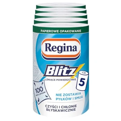 Abbildung von Regina Blitz Haushaltshandtücher, 5 Rollen je 100 Blätter, 3 lagig Papiertuch, Maxi Papierverpackung, FSC zertifiziert, Reinzellulose, NIZP PZH geprüft
