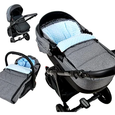 Abbildung von BABYLUX Fußsack 90cm MINKY Kinderwagen Buggy Babyschale Thermo +/ Muff Handmuff Winterfußsack (Grau + Blau)