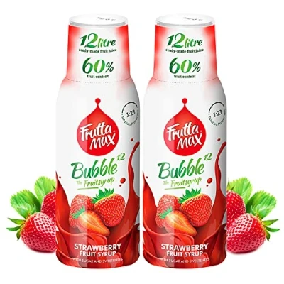 Abbildung von 2 x 500 ml FruttaMax Erdbeere Getränkesirup Frucht sirup Konzentrat weniger Zucker mit 60% Fruchtanteil für Soda Maschine geeignet