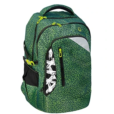 Abbildung von Eberhard Faber 577641 X Style Pro Schulrucksack in grün blau, mit 30 Liter Volumen, 2 große Fächer und Vorfächer, Brustgurt, ergonomisch gepolstert