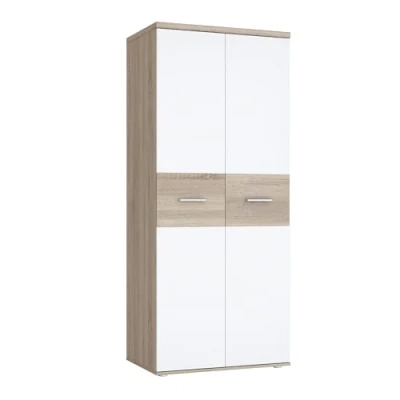 Abbildung von FORTE WINNIE Schrank 80, Kleiderschrank klein, Kinderzimmerschrank, Skandinavischer Stil, Drehtürenschrank 2 türig, Sonoma Eiche / Weiß, 80 cm breit x 189 hoch 53 tief