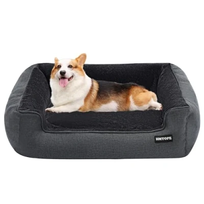Abbildung von HMTOPE Hundebett, Hundesofa, Hundekissen, Hundekörbchen Abnehmbar und waschbar, Dunkelgrau, 90 x 75 25 cm