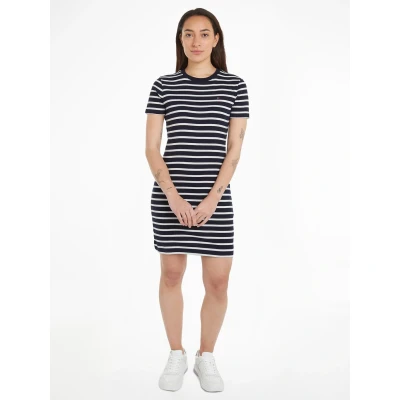 Abbildung von Tommy Hilfiger NEW CODY SLIM Jerseykleid, Damen, Größe: Medium, Desert sky/ecru