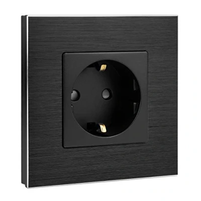 Abbildung von Navaris Alu Schuko Steckdose einfach Design Einbau Wandsteckdose Steckdosenleiste (Kabellänge 8,50 m)