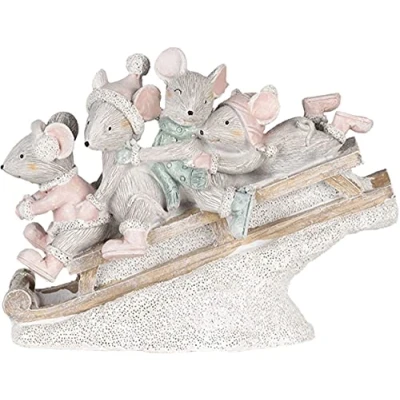 Abbildung von Clayre &amp; Eef Dekoration Mäuse auf Schlitten Mehrfarbig 15x5x11 cm 6PR4709