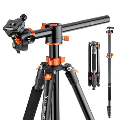 Abbildung von K&amp;F Concept 186cm Aluminium Stativ, Kamera Stativ mit 90 Grad Mittelsäulen, Kompaktes Fotostativ Einbeinsativ Funktion, Tripod 360 Kugelkopf T255A3(S211)