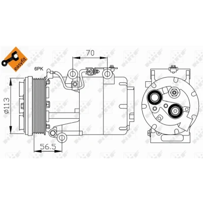 Abbildung von NRF EASY FIT 32722 Kompressor VS16 12 PAG 46 mit Kompressoröl, Dichtring FORD: Focus 2 Schrägheck, Kombi, C Max