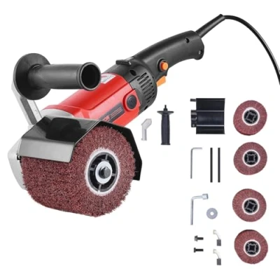 Abbildung von VEVOR Poliermaschine, 1200 W, 6 variable Geschwindigkeiten, Oberflächenbearbeitungswerkzeug, handgeführte elektrische Metallpoliermaschine mit 4 Faserpolierrädern für Edelstahl, Nichteisenmetalle