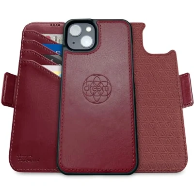 Abbildung von Dreem Fibonacci kompatibel mit iPhone 15 Plus Brieftaschen Etui / 2 in 1 stoßfestes und abnehmbares Folio aus veganem Leder, MagSafe kompatibel, RFID Schutz [Burgundisch]