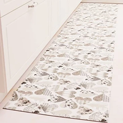 Abbildung von PETTI Artigiani Italiani Küchenteppich, rutschfest, waschbar, 52 x 340 cm, Herzmotiv, Grau, 100% Made in Italy