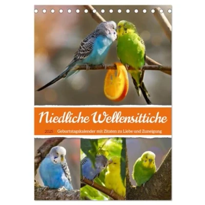 Abbildung von Niedliche Wellensittiche (Tischkalender 2025 DIN A5 hoch), CALVENDO Monatskalender