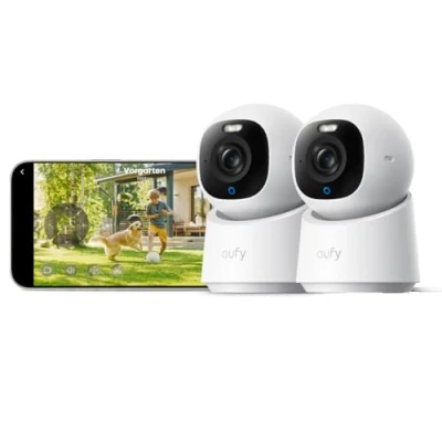 Abbildung von eufy Innenkamera E30, 2er Pack, 4K UHD Überwachungskamera innen, Haustier /Babykamera mit Phone App, Auto Tracking Mensch/Tier, Farb Nachtsicht, 360 Schwenken &amp; Neigen, Unterstützt Homekit