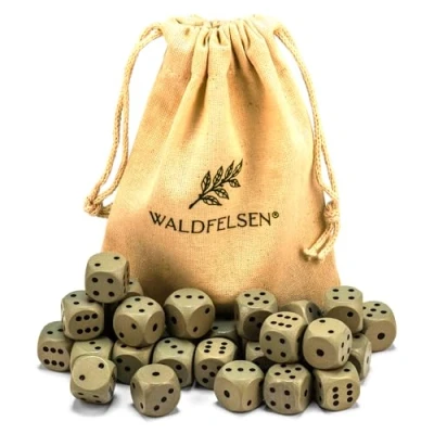 Abbildung von Waldfelsen 6, 12, 20, 30 oder 50 hochqualitative Holzwürfel aus echtem Buchenholz Augenwürfel Spielwürfel Holz in 16 mm Standardwürfel mit Stoffbeutel Würfelset (Grau, Stück)