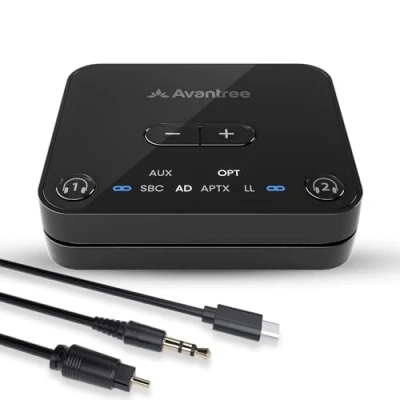 Abbildung von Avantree Audikast 3 [2024 Version] Bluetooth 5.3 Transmitter TV Adapter Mit aptX Adaptive &amp; Low Latency, Dual Link Und 100ft Reichweite Kabelloser Audio Sender Für Kopfhörer