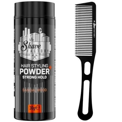 Abbildung von the shave factory Hair Styling Powder Mattierendes und Volumenpuder, mit Kammtypen geeignet für alle Einsatzbereiche, Kamm Puderwachs (Comb 050 &amp; Strong Hold St