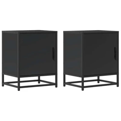 Abbildung von vidaXL Nachttische 2 STK. Schwarz 40x31x50 cm Holzwerkstoff und Metall, Nachtschrank, Betttisch, Beistelltisch, Bettschrank