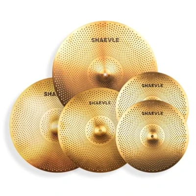 Abbildung von SHAEVLE Becken mit geringer Lautstärke, Golden Mute Becken, 35,6 cm Hi Hat + 40,6 Crash 45,7 50,8 Ride Quiet Drum zum Üben