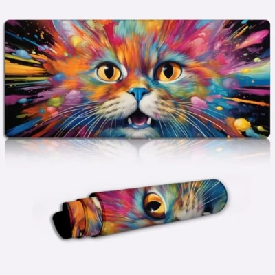 Abbildung von CHTXD Tastatur Mauspad, burmesische Katze, Malerei, Gaming Mauspad XL (80 x 30 0,3 cm), erweitertes großes Schreibtischunterlage