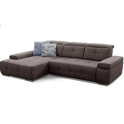 Abbildung von Cavadore Eckcouch Mistrel mit verstellbaren Kopfteilen, Ecksofa leichter Fleckentfernung dank Soft Clean, geeignet für Haushalte Kindern, Haustieren, 273 x 77 173, braun
