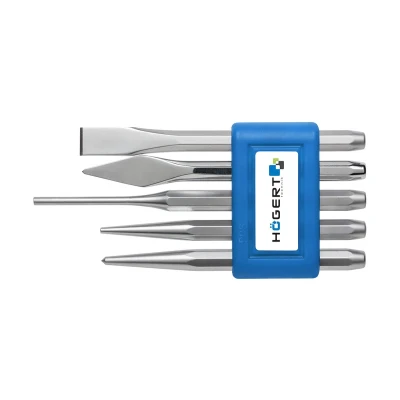 Abbildung von Hogert Technik HT3B713 Meißel + Durchtreiber Satz 5 12x9.5x130, 5x9.5x130, 4x9.5x150, 3.5x9.5x120, 4x9.5x120 Chrom Vanadium Stahl