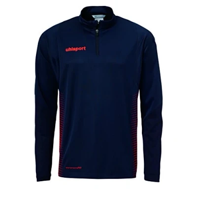 Abbildung von Uhlsport Kinder Score 1/4 Zip Top Langarmshirt, Marine/Fluo rot, 152