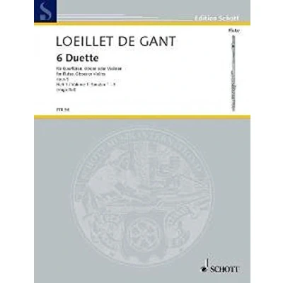 Abbildung von 6 Duette: Vol. 1. op. 5. 2 Flöten (Oboen, Violinen). Spielpartitur.: flutes (oboes, violins). Partition d&#039;exécution. (Edition Schott)