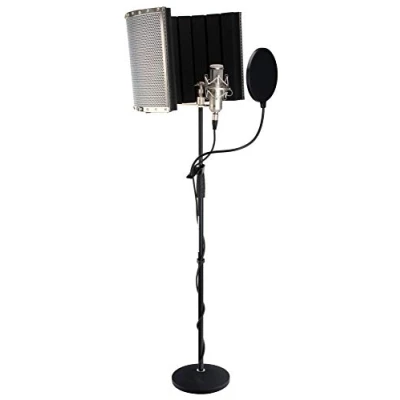 Abbildung von Pronomic Standmikrofon CM 100 Studio Großmembran Kondensatormikrofon (Komplettset Popschutz schwarz, 10 tlg), inkl. Mikrofonständer, Micscreen, 5m XLR Kabel