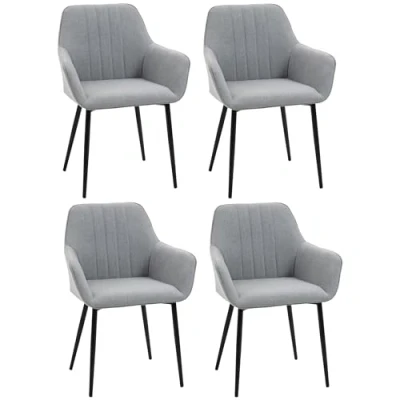 Abbildung von HOMCOM 4er Set Esszimmerstühle Essstühle Polsterstuhl mit atmungsaktivem Leinenbezug Wohnzimmerstuhl Sessel Küchenstuhl Rückenlehne Armlehne Leinen Hellgrau 59,5 x 56,5 81 cm
