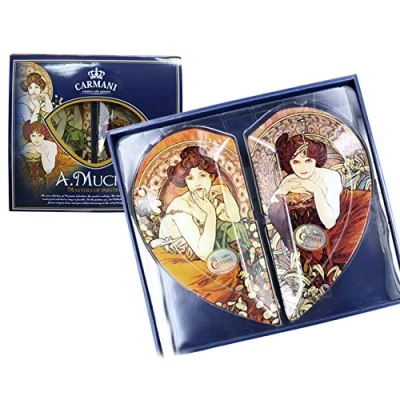 Abbildung von CARMANI Herz geformt 2ST Glasplatten Set mit Alphonse Mucha Gemälde
