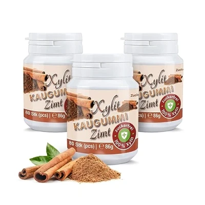 Abbildung von Xylitquelle Zahnpflegekaugummi ZIMT 3 x 80 Stk 100% Xylit für angenehmen Atem zuckerfrei, vegan, ohne Aspartam 240 Kaugummis (3er Pack)