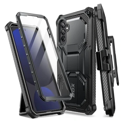 Abbildung von i Blason Armorbox Hülle für Samsung Galaxy S24 FE (2024) Outdoor Handyhülle Bumper Case 360 Grad Schutzhülle mit integriertem Displayschutz, Ständer und Gürtelclip (Schwarz)