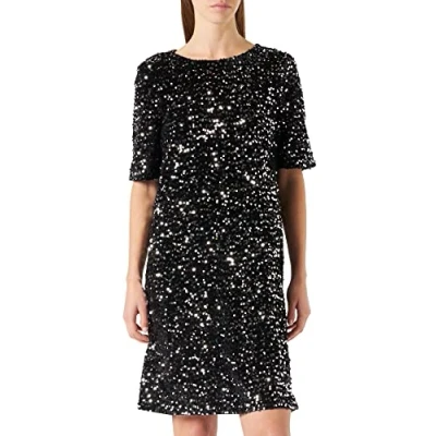 Abbildung von Pieces Damen Pckam Dress Kleid, Black/Detail:Silver, S EU