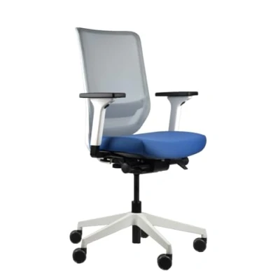Abbildung von Trendoffice to sync pro, ergonomischer Bürostuhl, mit Armlehnen, modernes Design, Homeoffice, umweltzertifiziert, by Dauphin (Weiß/Azurblau, Netz Rückenlehne)
