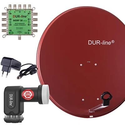 Abbildung von DUR line MDA 80 Rot Digitale 8 Teilnehmer Satellitenschüssel Komplett Anlage mit premium Multischalter und LNB [Camping, Astra 19,2, DVB S/S2, Full HD, 4K, 3D]