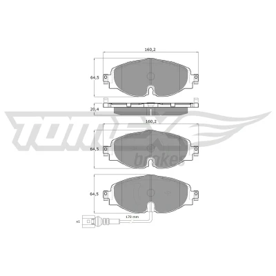 Abbildung von TOMEX brakes TX 16 97 Bremsbelagsatz Vorderachse inkl. Verschleißwarnkontakt, mit akustischer Verschleißwarnung SKODA: Octavia 3 Combi