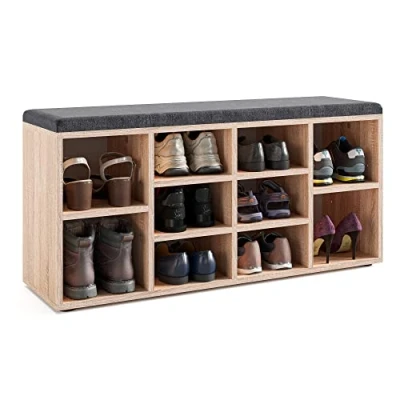 Abbildung von KOMTO Schuhbank mit Sitzfläche Schuhregal Sonoma Eiche 104 x 50 30 cm Schuhschrank Sitzbank Flur Bank Stauraum Garderobenbank Sofia